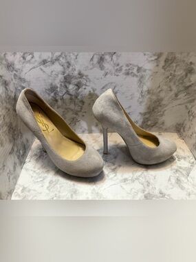 Yves Saint Laurent Light Gray Suede Platform Stilettos